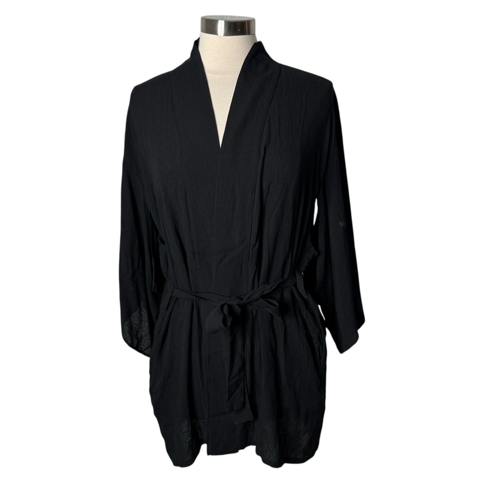 Daughters‎ of Culture Black Play Kimono Robe Belted Cardigan Women's One Size